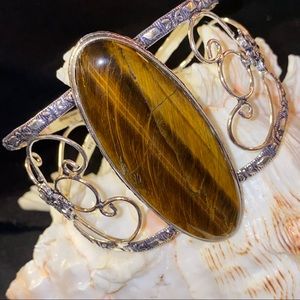 Tigers Eye elongated Natural Gemstone statement cuff